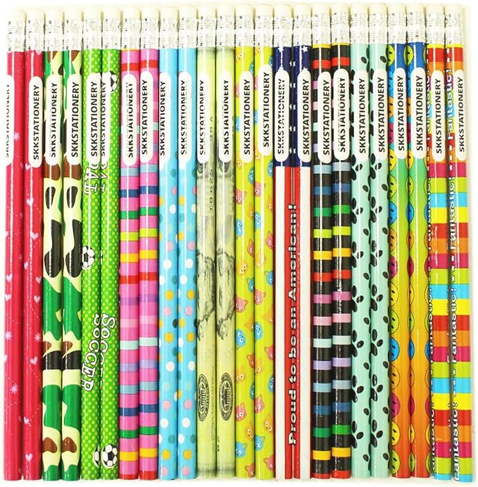 SKKSTATIONERY 288pcs Assorted Colorful Pencils Wooden Pencil with Eraser Pencil Assortment, Novelty Kids Awards & Incentives Pencils