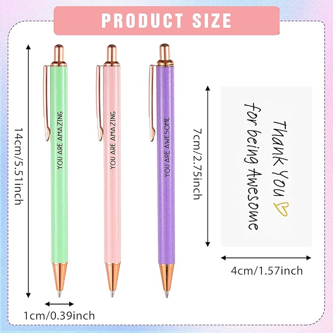 Appreciation Ballpoint Pen Set, Black Ink 1.0mm Fancy Inspirational Pens Gifts Motivational Thank You Gifts for Women Employee Coworker Teacher School Office Office