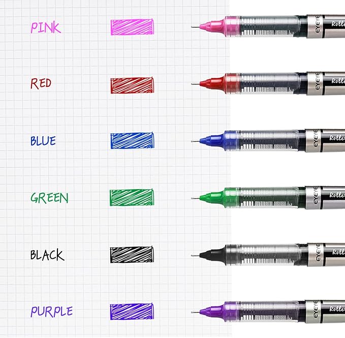 EYEYE Multicolor Rollerball Pens 0.7mm, 6 Assorted Colors Roller Ball Pen Medium Point Quick Dry, Liquid Ink Pen Fine Point Smooth Writing Pens for Journaling, Note Taking, Office, Doodling & Gifts