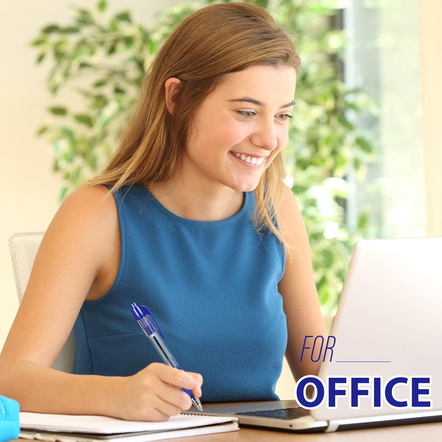 Fainne 200 Pack Retractable Ballpoint Pen 1.0 mm Medium Point Refillable Smooth Click Writing Pens With Grip for Work Journal Writing Office School Supplies(Blue Ink)