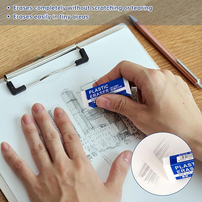 12 Pack Pencil Erasers, Large White Erasers for School, Art Erasers for Kids Drawing Bulk