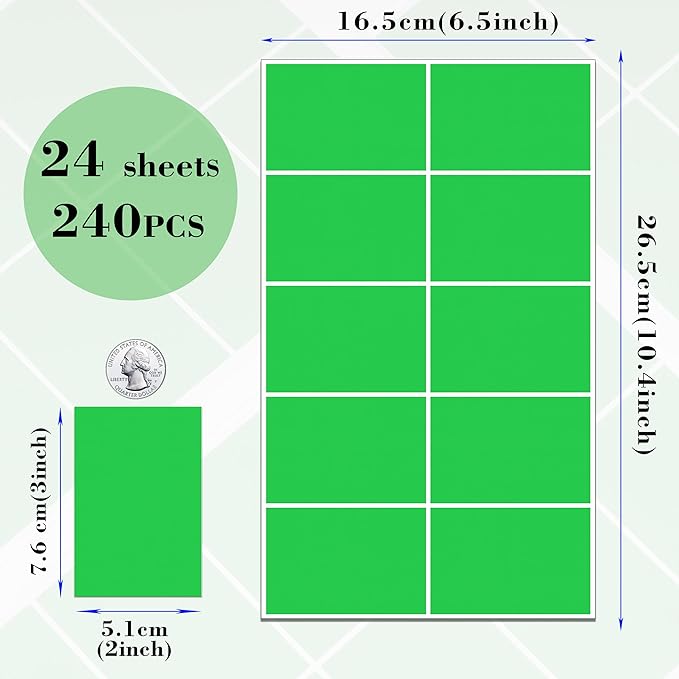 240 Pack Green Label Stickers,3"x2" Rectangular Sticker Labels,Large Name Labels for Kids Clothing