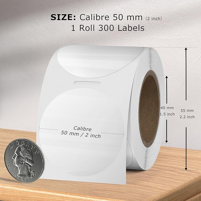 Transparent Thermal Labels Round 2 Inch Self Adhesive Circle Clear Printer Stickers Vinyl Waterproof Roll Decals Name Tag for Address Design DIY Logo Business 300 PCS