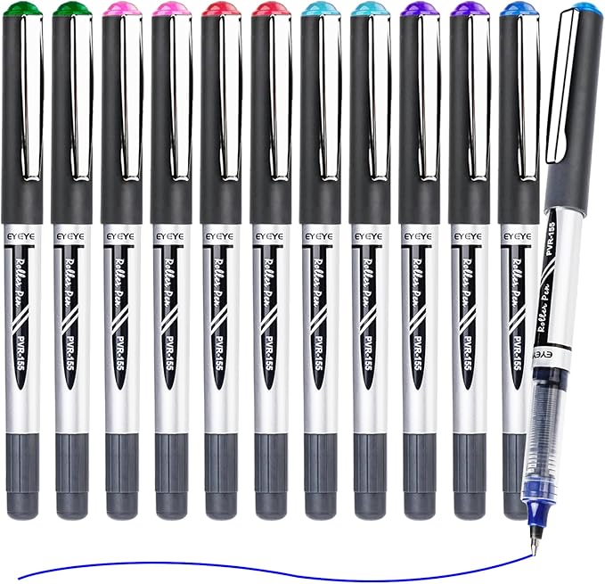 EYEYE 0.7mm Rollerball Pens Medium Point, 12 Pack 6 Colors Roller Ball Pen Quick Dry, Liquid Ink Pens Fine Point Smooth Writing Pen for Journaling, Note Taking, Office, School Supplies