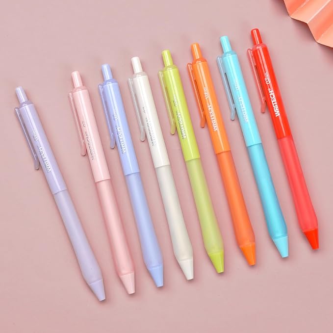 WRITECH Retractable Gel Ink Pens: Fine Point 0.7mm Assorted Color Soft Grip 8ct No Bleed & Smear Extra Smooth Writing Bullet Tip Colored Pen Set for Journaling Coloring
