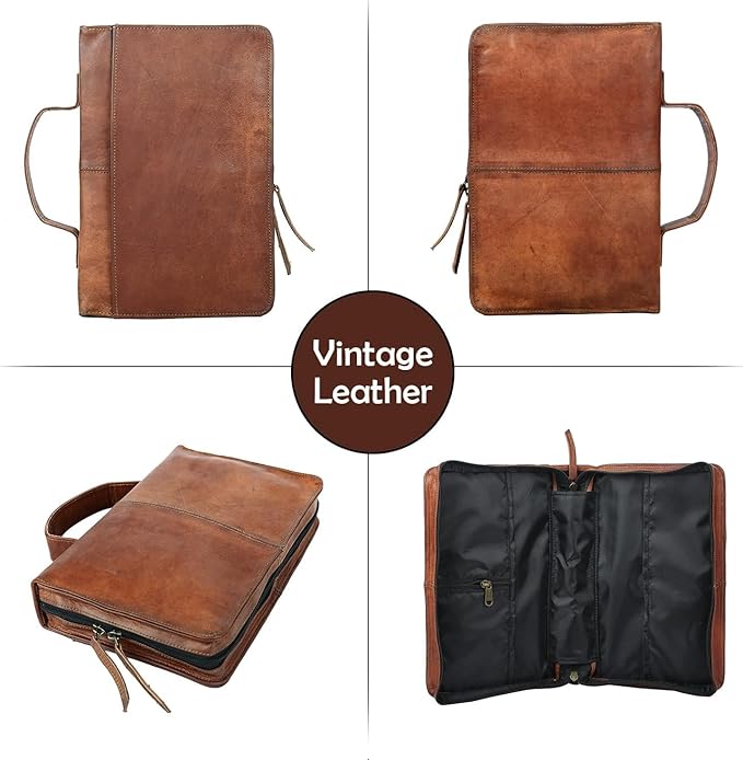 Leather Bible Cover Book Cover Planner Cover with Handle and Back Pocket (Medium)