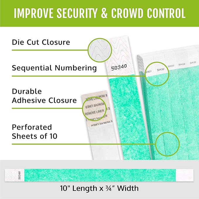 100 WristCo Tyvek Wristbands for Events – 10-Color Variety Pack – Tamper-Proof Design Prevents Reuse – Premium-Grade Bracelets for Hospital & Medical ID, Party, VIP Identification