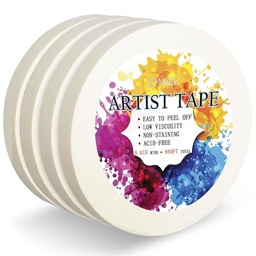 4 Packs White Artist Tape for Watercolor Paper Drafting Art Low Tack Masking Tape Acid Free Painter Watercolor Tape for Painting Canvas Framing, 0.6inch Wide 660FT Long Total