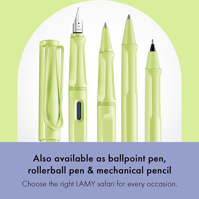 LAMY safari springgreen - Fountain Pen with ergonomic grip & polished steel nib in size M - ideal for any Writing & Calligraphy - including LAMY T 10 blue cartridge - Right-Handed