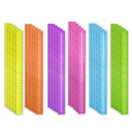 DAGONGREN 30 Pack Clear Plastic Rulers 12 Inch,Transparent Assorted Color Metric Bulk Rulers with Inches and Centimeters,Kids Ruler for School,Home,Office