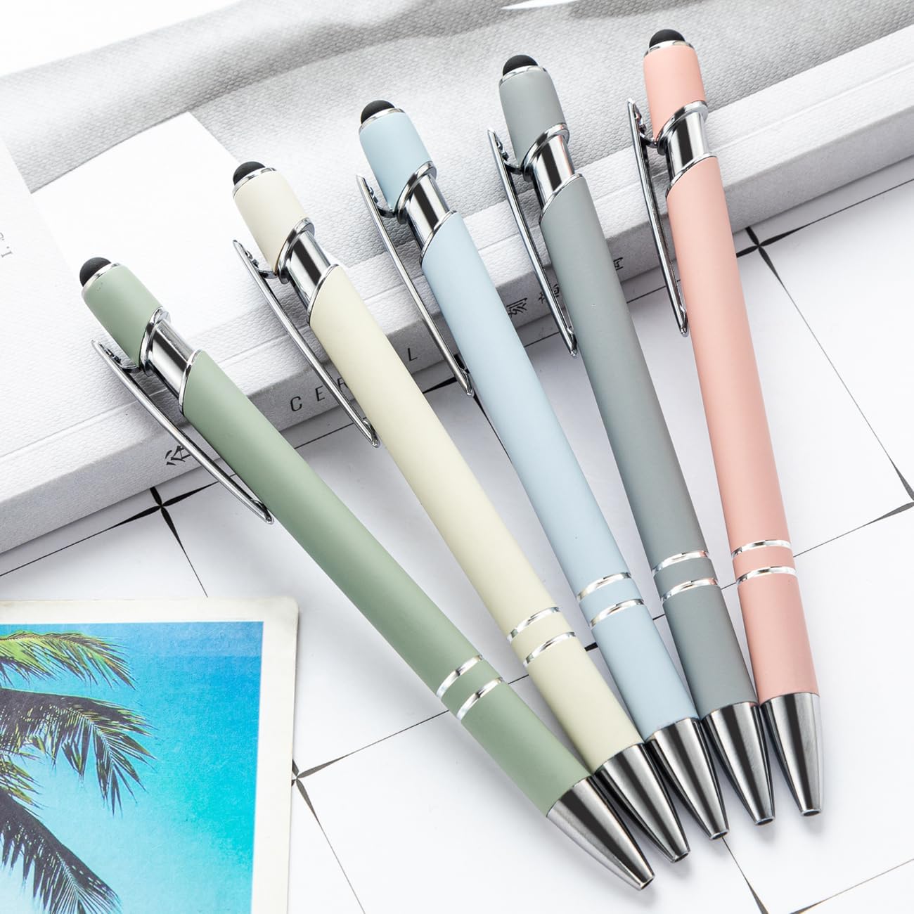 PASISIBICK 8 Pieces Ballpoint Pens, 2-in-1 Stylus Tip Retractable Ballpoint Pen, Metal Stylus Pen for Touch Screens, 1.0 mm Black Ink