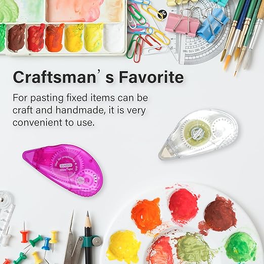 Glue Runner Permanent, Double Sided Adhesive Scrapbook Runner Tape Roller, 0.3-inch by 360-Inch, Permanent Adhesive Dots Roller Applicator - 12 Packs Rose and White