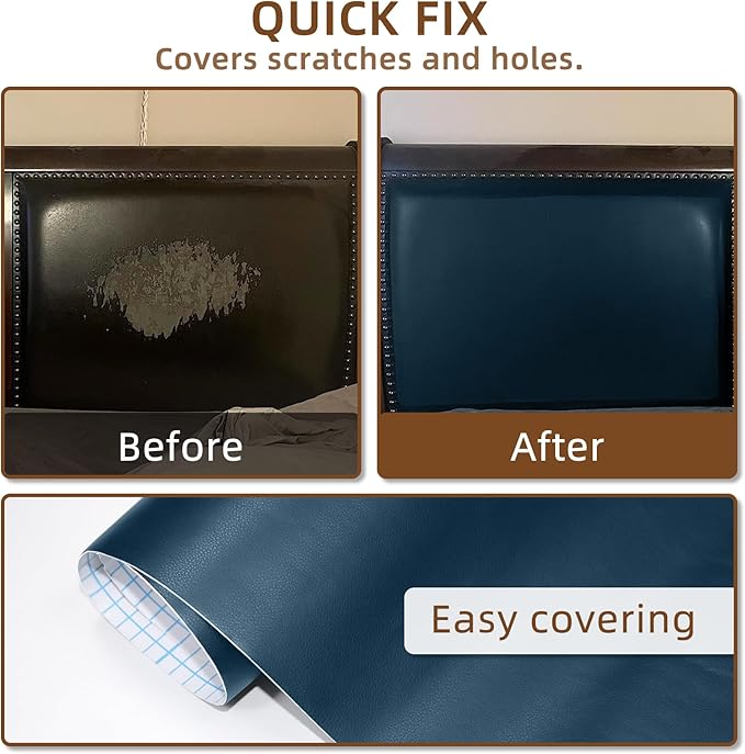 Leather Repair Patch for Couches Self-Adhesive Leather Repair Tape kit for Furniture Sofa Vinyl Car Seats Couch Chairs Shoes Down Jackets (Blue, 3.9X79 inch)