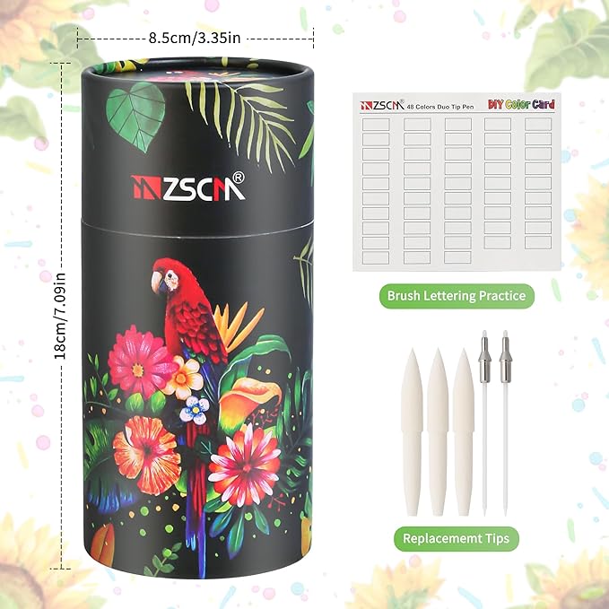 ZSCM 48 Colors Duo Tip Brush Markers Art Pen Set, Artist Fine and Brush Tip Colored Pens, for Adult Coloring Books Christmas Cards Drawing, Note taking Lettering Calligraphy Journaling