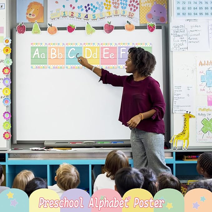 Bulletin Board Letters - ABC Alphabet Poster Classroom Decorating Set Toddler English Poster Kindergarten Elementary Classroom Nursery Home Wall Decoration（Soft Tones）