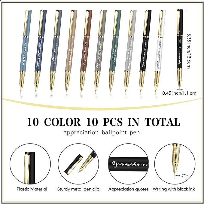 PerKoop 10 Set Thank You Gifts Inspirational Ballpoint Pens with Gift Boxes Bulk Appreciation Party Favors for Employee Coworker Staff Team Friends Office Supplies(Macaron,Mixed)