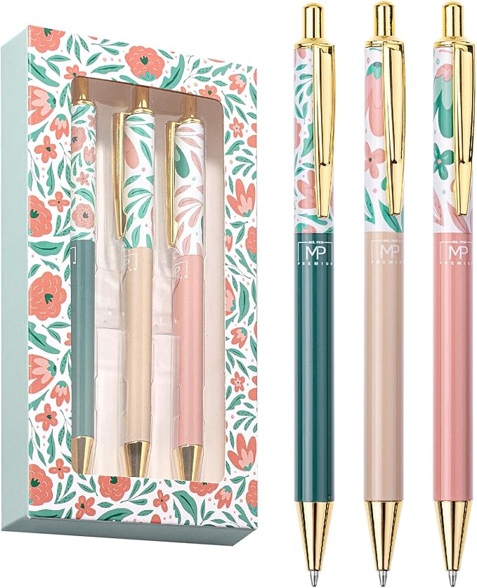 Mr. Pen- Luxury Floral Pen Set, 3 pcs, Black Ink Ballpoint Pens, Floral Pen, Fancy Pens for Women, Cute Pens for Journaling, Easter Gift