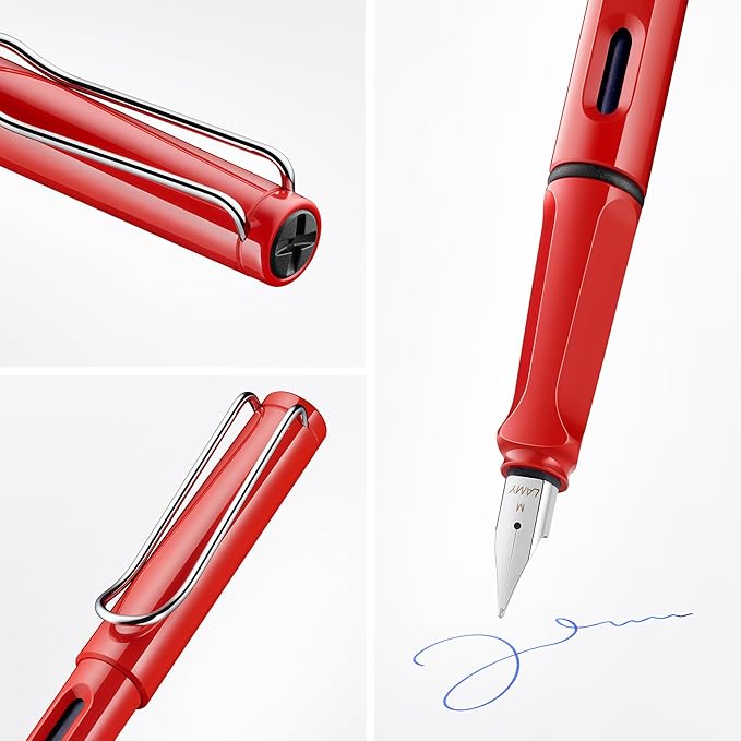 LAMY safari red - Fountain Pen with ergonomic grip & polished Left-Handed steel nib (LH) in size M - ideal for any Writing & Calligraphy - including LAMY T 10 blue cartridge