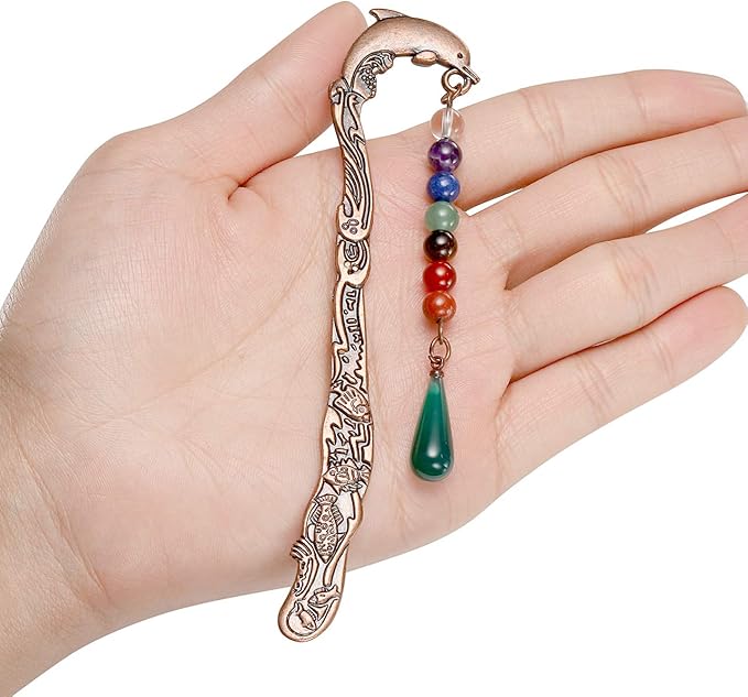Jovivi 5pcs Antique Copper Metal Bookmark Beading Bookmarks with Handmade 7 Chakra Healing Crystals Tree of Life Tumbled Gemstones Assorted Beads