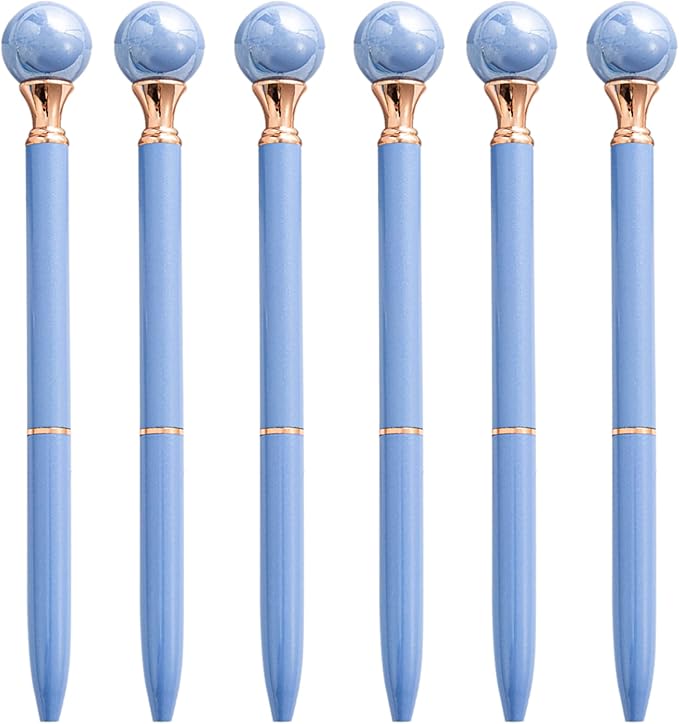 6 Pieces False Pearl Decoration Twist Metal Ballpoint Pen Ball Pen 1.0 MM Black Ink