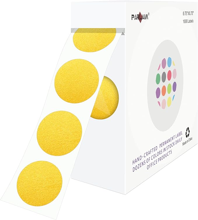PARLAIM 0.75" Round Color Coding Circle Dot Labels in Roll, 1000 Stickers per Dispenser Box, 3/4 inch Diameter for Office and Business, Gold
