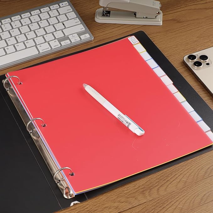 HABGP 12 Tab Dividers for 3 Ring Binder, 24 Pcs Multicolor 3 Ring Binder Dividers with Tabs, Page Folder Dividers, Plastic Tabbed File Dividers with Tabs, Three Ring Binder Index Dividers, 2 Set