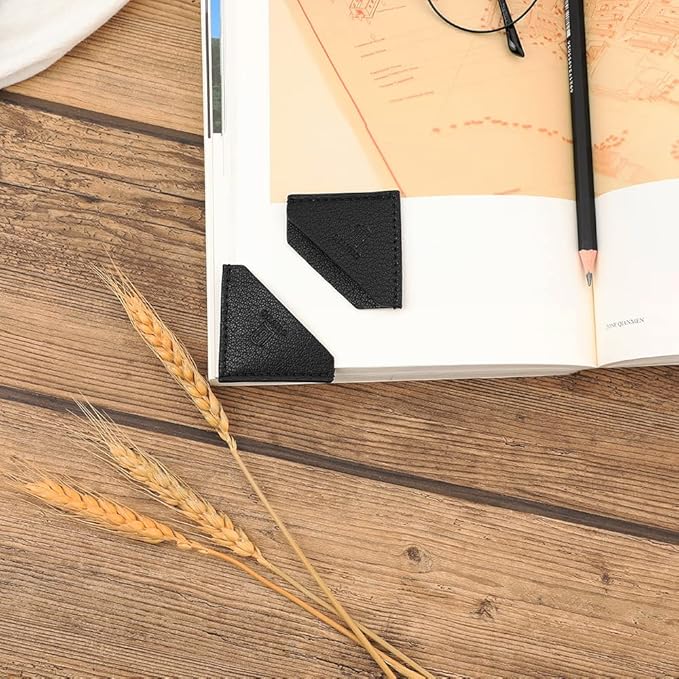 3 Pieces Leather Bookmarks Handmade Page Marker for Men Women Faux Leather Page Clips Corner Book Markers for Teachers Christmas Gift for Writers Bookworm Book Lovers (06-Black)