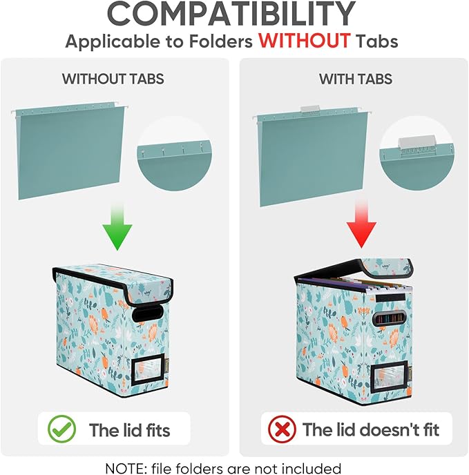 BALEINE File Organizer Box with Lid, Collapsible File Folder Organizer with Plastic Slide, Hanging File Folder Box for Office Document Storage (2 Pack, Spring Stroll, S)