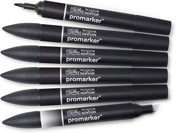 Winsor & Newton ProMarker Set, 6 Count, Blacks + Blender