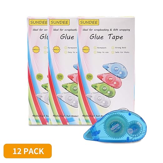 Glue Runner Permanent, Double Sided Adhesive Scrapbook Runner Tape Roller, 0.3-inch by 360-Inch, Permanent Adhesive Dots Roller Applicator, 12 Pack - Blue