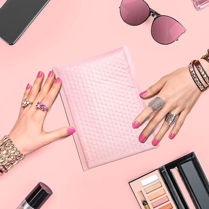 Fuxury Bubble Mailer, 6x10 Inch Bubble Mailers 50 Pack, Self-Seal Adhesive Padded Envelopes, Water Resistant Mailers, Shipping Envelopes for Packaging, Small Business, Mailing,Bulk Light Pink #0