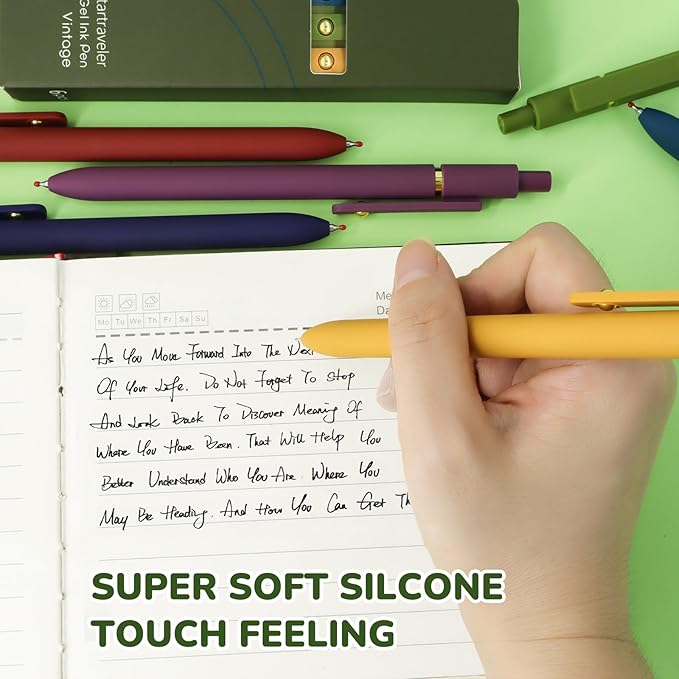 UIXJODO Gel Pens, 6 Pcs Black Ink Pens for Women, 0.5mm Fine Point Smooth Writing Pens, High-End Series Retractable Pens for Journaling Note Taking (6 Pcs Gold Vintage)