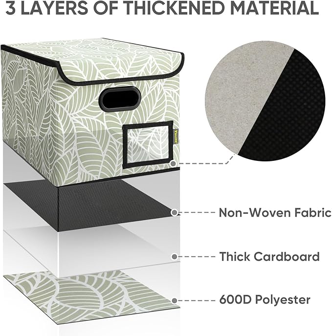 BALEINE File Organizer Box with Lid, Collapsible File Folder Organizer with Plastic Slide, Hanging File Folder Box for Office Document Storage (1 Pack, Antique Foliage)