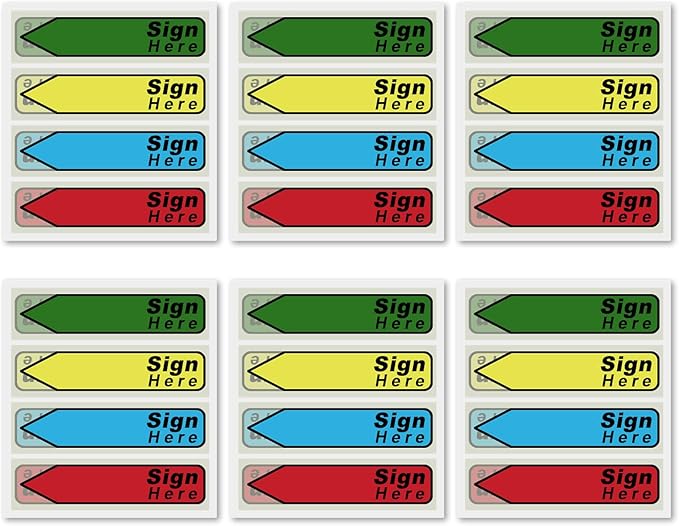 600pcs Stickers(6 Pack) Sign Here Labels, Sign Here Flags Sticky Notes Initial Tabs with Dispenser Arrow Labels Easy to Post for Office School Notary Books(Dark Green 1)