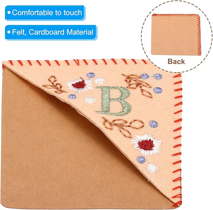 PATIKIL Personalized Embroidered Corner Bookmark, Cute Flower Felt Stitched Triangle Book Mark Page Marker for Women Men Book Lovers Teachers, Pink, Letter B