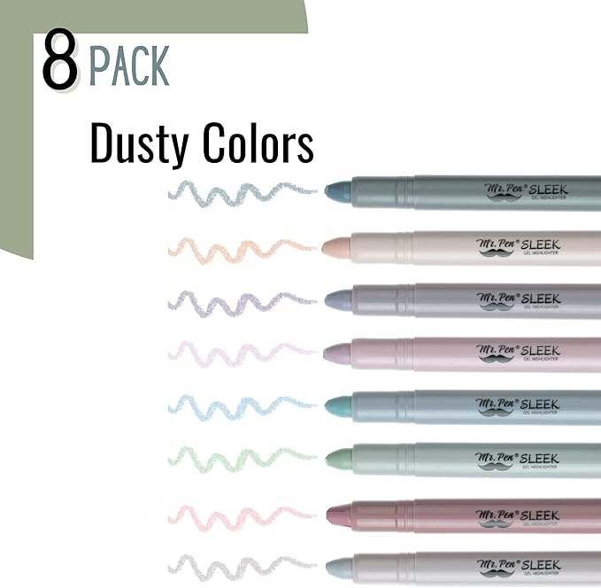 Mr. Pen Gel Highlighters - 8 Pack Dusty Colors, No Bleed Bible Highlighters, Assorted Color Gel Highlighters, Quick Dry Bible Markers