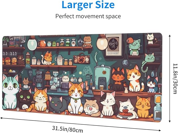 Gaming Mouse Pad Desk Pad,Extended Big Mouse Pad,31.5x11.8 Inch Long Computer Keyboard Mouse Mat Mousepad with 3mm Non-Slip Base and Stitched Edge for Gaming and Office… (cat)
