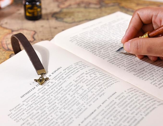 Bookmarks, Handmade Retro Lovers Love Lock Bookmark with Long Leather Straps, Elegant Reading Companion for Readers and Book Lovers (Style 21)