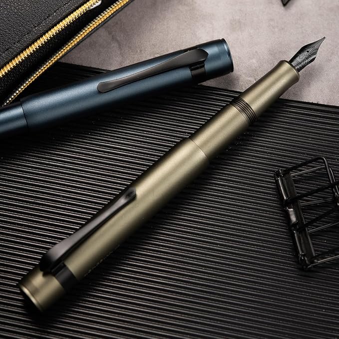 Hongdian M2 Black Forest Mini Fountain Pen, Fine Soft Nib & Sleek Shape Aluminium Short Pocket Travel Pen (Midnight Blue)
