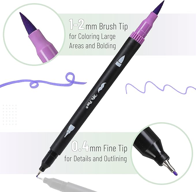Mr. Pen- Dual Tip Brush Pens, 24 pcs, Assorted Color, Fine & Brush Tip Markers, Markers for Adult Coloring, Coloring Markers for Adults, Adult Coloring Markers, Brush Markers, Dual Tip Markers