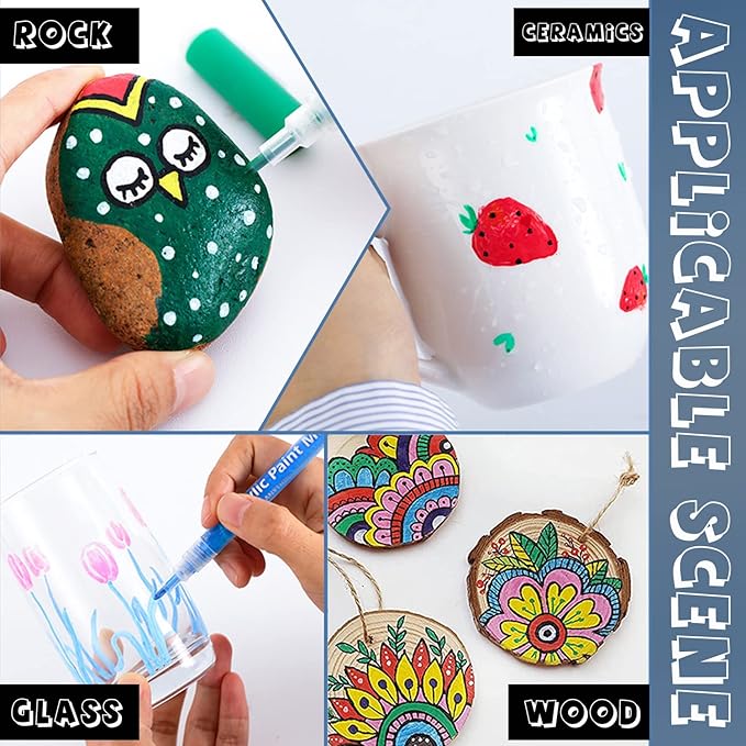 SMOOTHERPRO Acrylic Paint Markers Rock Painting 12 Colors Water-Based Pens 0.7mm Extra Fine Tip for Kids Adults Stone Canvas Ceramic Decorating (HAPM12)