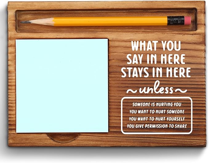 vizuzi Counseling Confidentiality Sticky Note Holder, Counseling Office Decor, Therapy Counseling Office Decor Gifts for School Psychologist Social Worker Self-Stick Note Pad Holders ZSS41