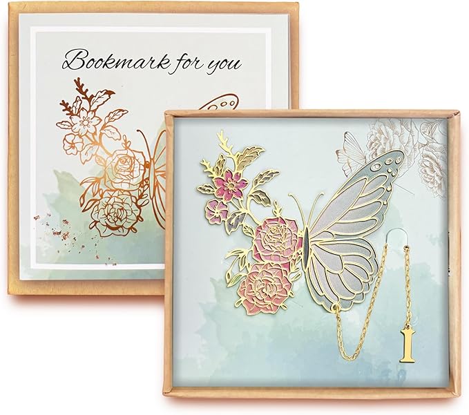 Metal Butterfly Bookmark for Women Cute Book Lovers Gift Butterfly Bookmarks Inital Book Mark Gifts for Reading Women Friend Teacher Appreciation Gifts Mom Birthday Valentines Day Christmas Gift, I