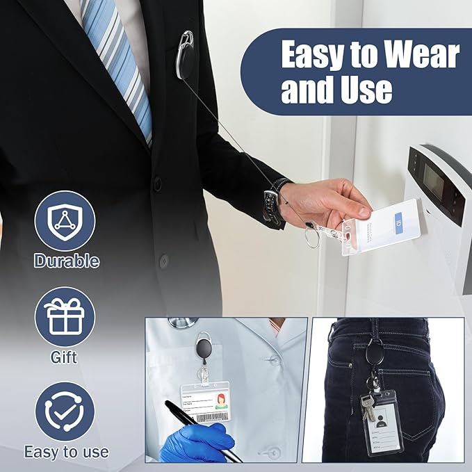 Honoson Heavy Duty Retractable Badge Reels Batch ID Badge Holder Retractable Clip Bulk Card Key Holder with Ring for Office Worker Employee, Doctor Nurse Gifts(Black,30 Pcs)