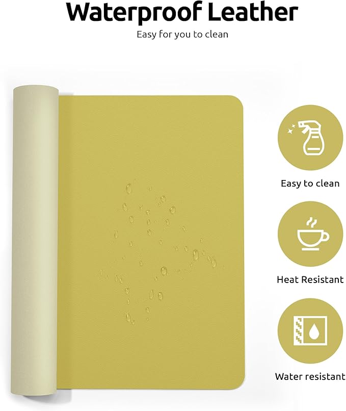 YSAGi Leather Desk Protector, Office Mat, Large Mouse Mat, Non-Slip PU Leather Blotter, Laptop Desk Pad, Waterproof Writing Pad for Office and Home (Olive Green, 35.4" x 17")