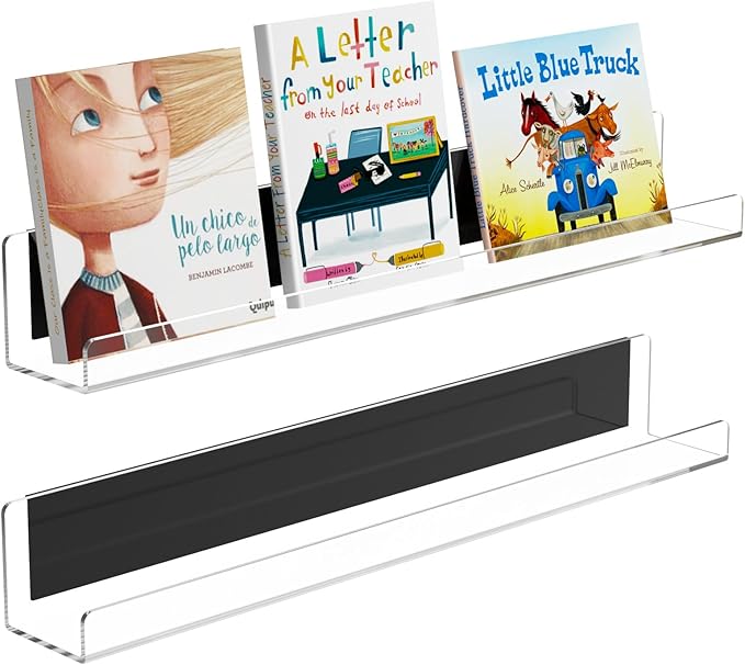 Carmanon Magnetic Book Shelf for Whiteboard, Reusable Acrylic Book Display Shelf with Strong Adsorption Capacity, Magnetic Book Holder for Classroom Refrigerator Office Teacher Kids, Clear