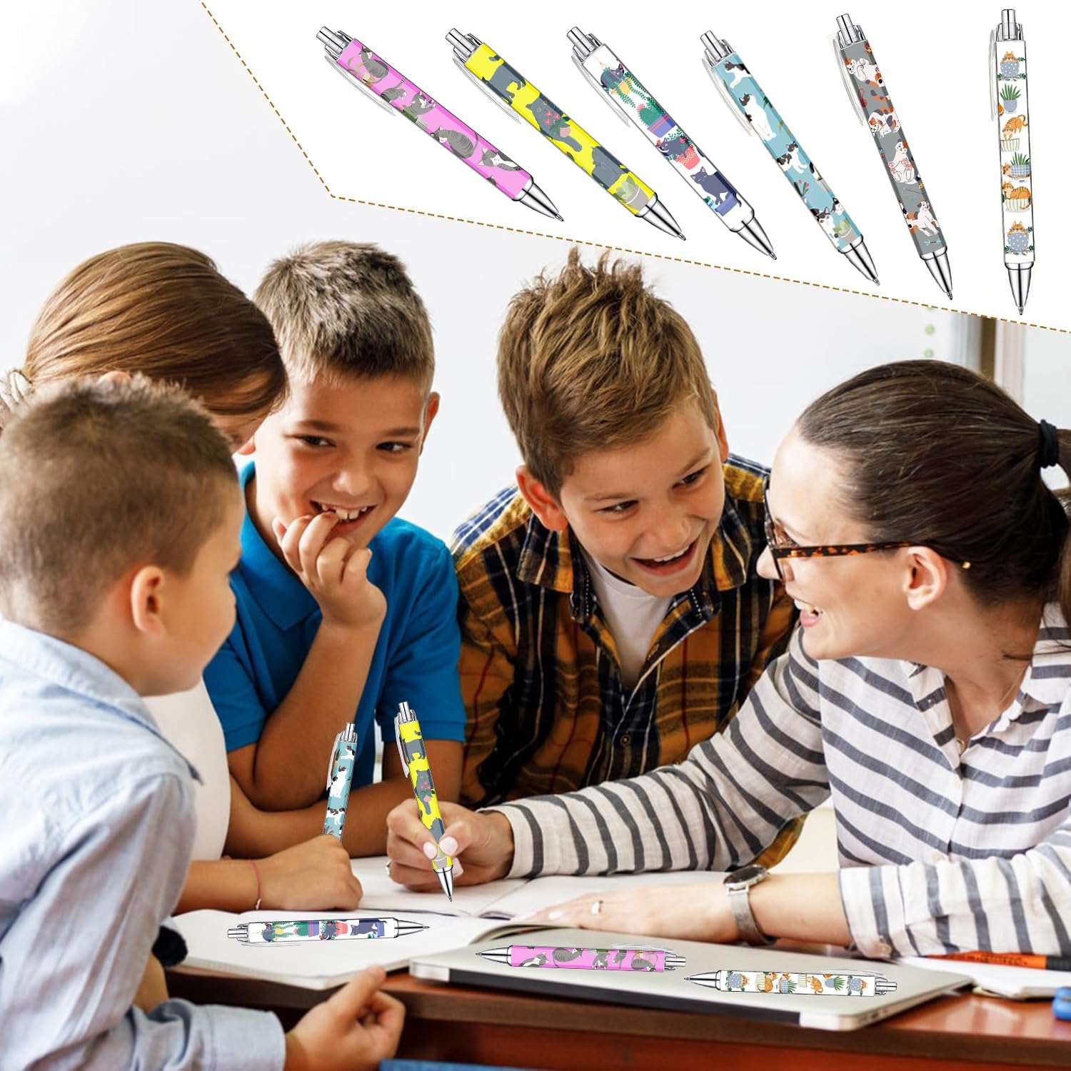 Idealmuzik 6 Cat Pens for Cat Lovers,Cute Kawaii Funny Cats Kitty Themed Paw Ballpoint Gel Pen, Japanese Stationary Notebook Diary For Women Office Worker Supplies Stuff Decor Desk Accessories Gifts