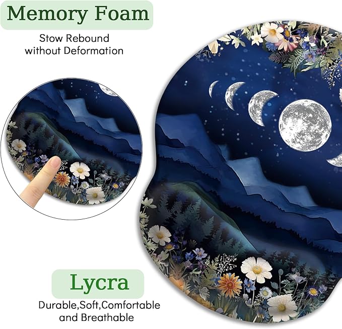 Ergonomic Mouse Pad with Wrist Rest, Moon Mountain Mouse Pad Gaming Mousepad with Non-Slip Pain Relief PU Base, Funny Wrist Support Mouse Pad, Cute Office Desk Accessories Decor Supplies
