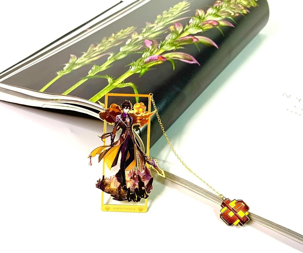 Genshin Impact Zhongli Brass Bookmarks with 3D Display Box for Women Men Sisters Friends - Birthday Gifts for Book Lovers - Zllada