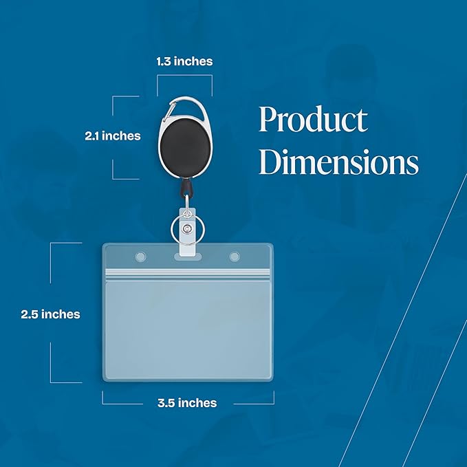 Will Well ID Badge Holders with Clip and Keyring - Horizontal Clear Plastic 2.52" x 3.58" Sleeves Fit Up to 3 Cards - Retractable 24" UHMWPE Fiber Pull Cords for Easy Access - 2-Pack, Black Reels